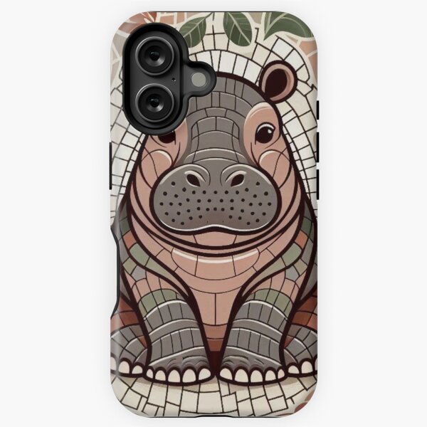 Aperçu de l'œuvre Bébé hippopotame en mosaïque géométrique créée et vendue par Aishasbags.