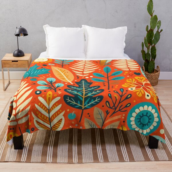 Item preview, Scandinavian folk art Oak Leaf pattern turquoise, orange and yellow by heidiannemorris designed and sold by FOLK ART FUSION.