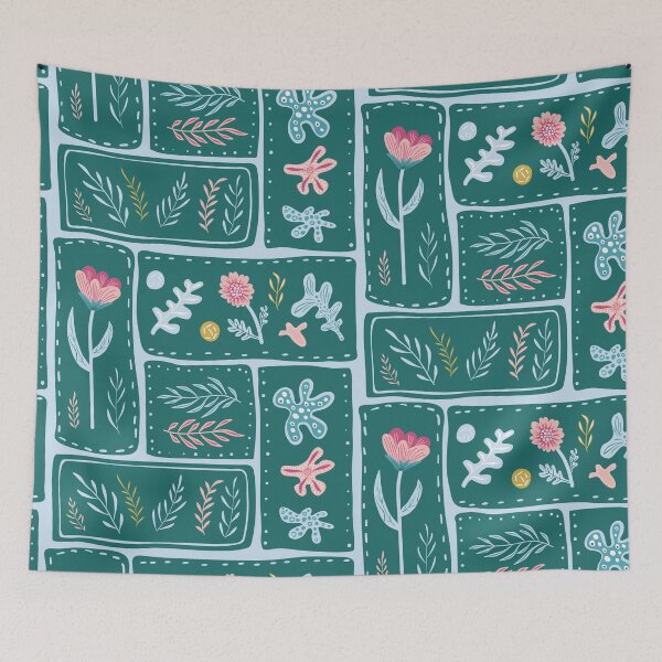 Item preview, Patchwork-style green abstract floral designed and sold by Syuzanna.