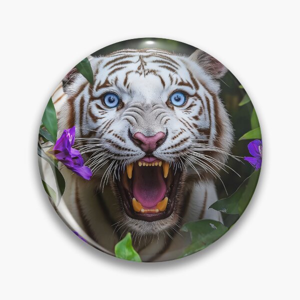 Item preview, A White tiger with blue eyes roaring - New Wildlife photo designed and sold by TheArtistOf2022.