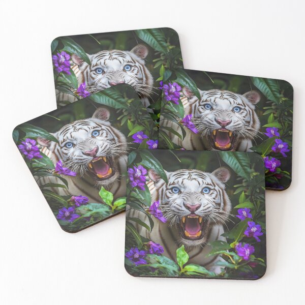 Item preview, A White tiger with blue eyes roaring - New Wildlife photo designed and sold by TheArtistOf2022.