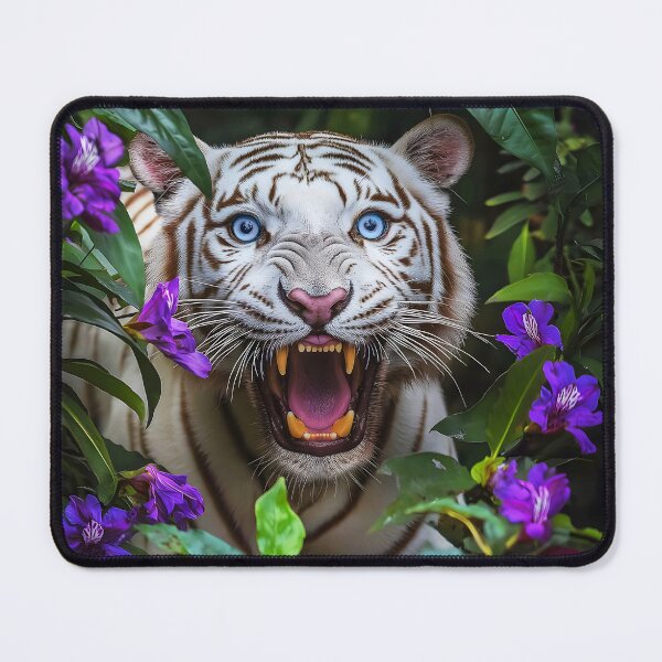 Item preview, A White tiger with blue eyes roaring - New Wildlife photo designed and sold by TheArtistOf2022.