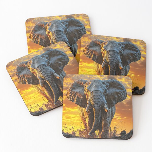 Item preview, Elephant moving through mud at sunrise - Wildlife photo designed and sold by TheArtistOf2022.