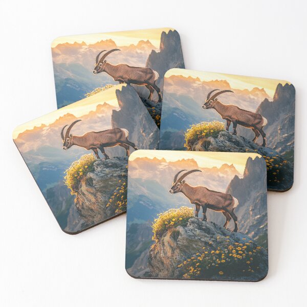 Item preview, Alpine Ibex standing on outcrop at sunrise - Wildlife photo designed and sold by TheArtistOf2022.