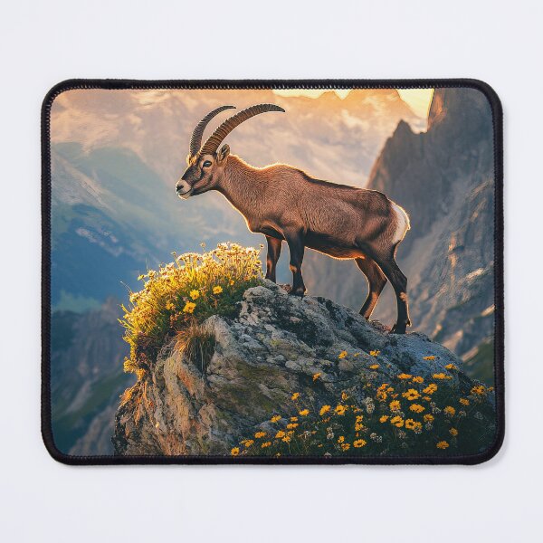 Item preview, Alpine Ibex standing on outcrop at sunrise - Wildlife photo designed and sold by TheArtistOf2022.