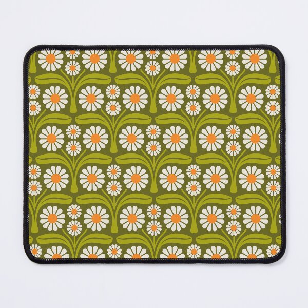 Item preview, KF 0307 C - Vintage Retro Daisy 70s Floral Pattern in Green Orange Cream designed and sold by KhakiFinch.