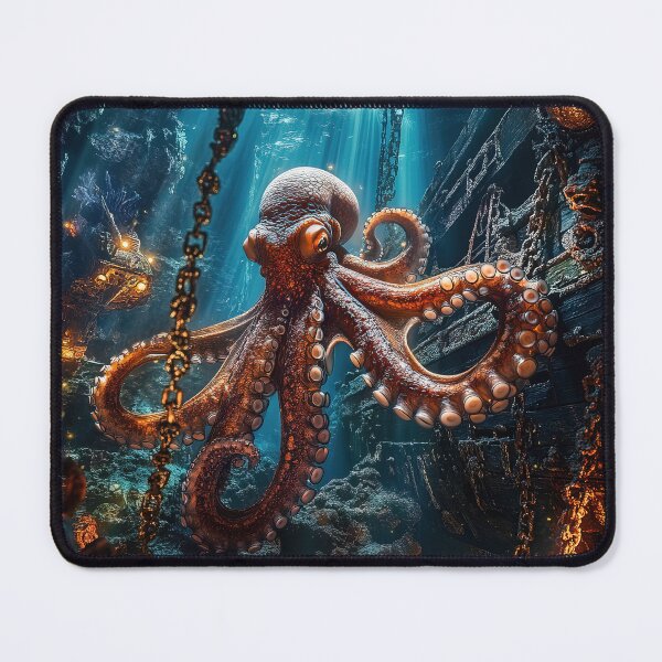 Item preview, Powerful octopus underwater near shipwreck - Nature photo designed and sold by TheArtistOf2022.