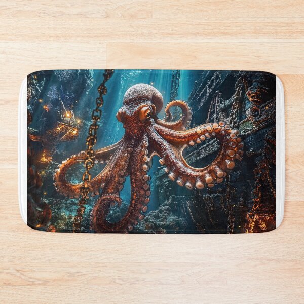 Item preview, Powerful octopus underwater near shipwreck - Nature photo designed and sold by TheArtistOf2022.