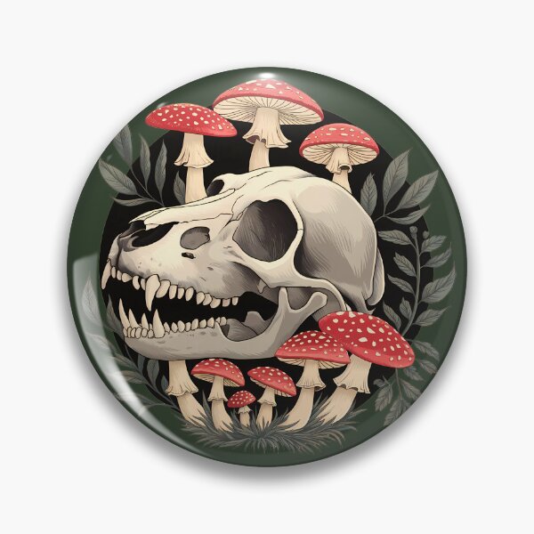 Item preview, Canine skull and red amanita mushrooms - goblincore aesthetic dark forest core oddities death cottagecore theme nature goblin skeleton foresty wood animal bones designed and sold by Fantasy Cache.