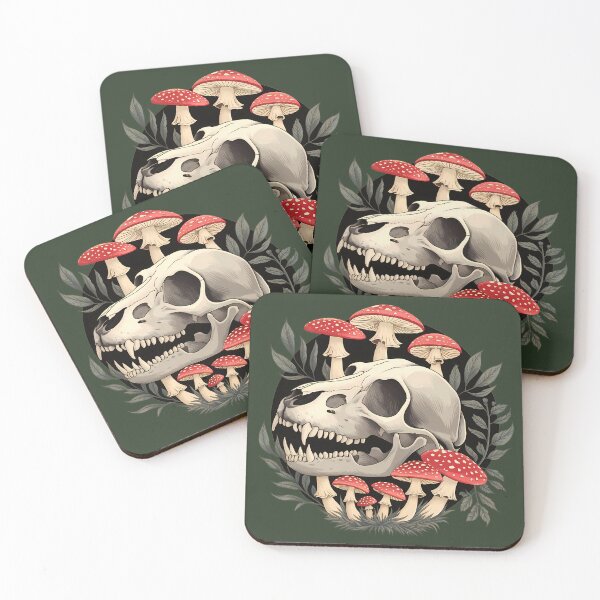 Item preview, Canine skull and red amanita mushrooms - goblincore aesthetic dark forest core oddities death cottagecore theme nature goblin skeleton foresty wood animal bones designed and sold by Fantasy Cache.