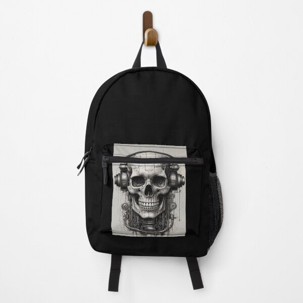 Item preview, Cyberpunk Skull Fusion - Inked Mechanized Skull in Futuristic Style designed and sold by Crevius.