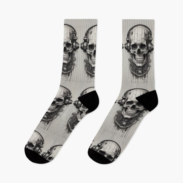 Item preview, Cyberpunk Skull Fusion - Inked Mechanized Skull in Futuristic Style designed and sold by Crevius.