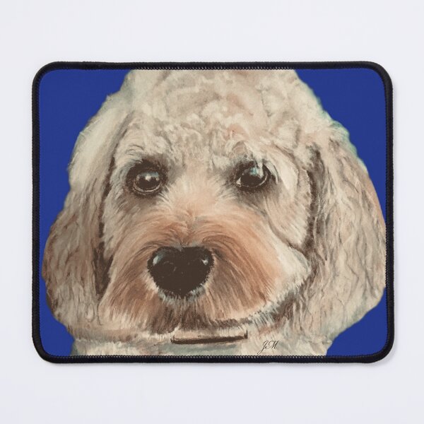 Item preview, Cavapoo dog hand painted on blue background designed and sold by Jennifer Morcom.
