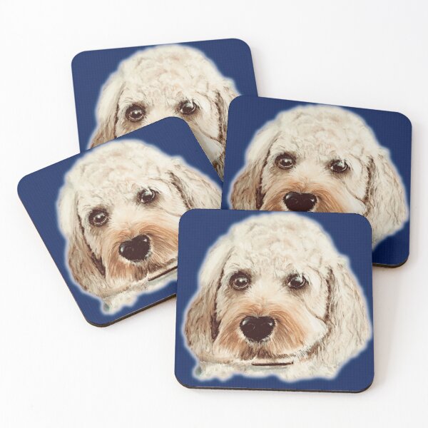 Item preview, Cavapoo dog hand painted on blue background designed and sold by Jennifer Morcom.