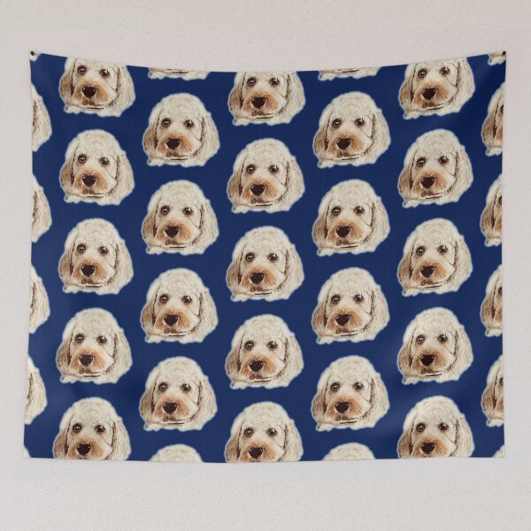 Item preview, Cavapoo dog hand painted on blue background designed and sold by Jennifer Morcom.