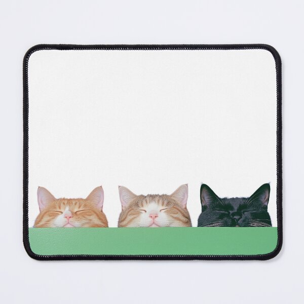 Item preview, A trio of adorable cats, each with a different coat, snooze peacefully with their heads peeking over a green surface designed and sold by tamtana.