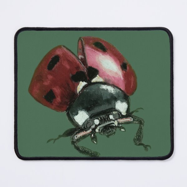 Item preview, Red Ladybird insect painting on green and black background designed and sold by Jennifer Morcom.