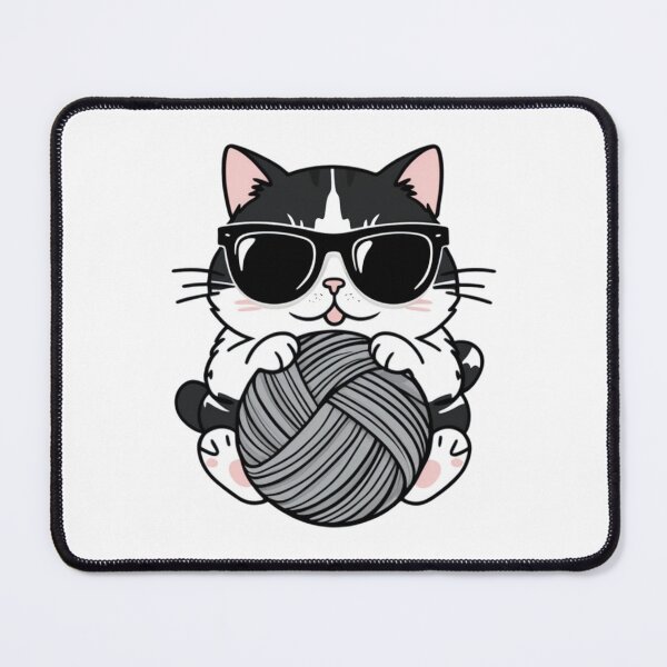 Item preview, Funny Cat Wearing Black Glasses Playing with Wool Ball – Adorable Feline Fun designed and sold by Mystickerrstore.
