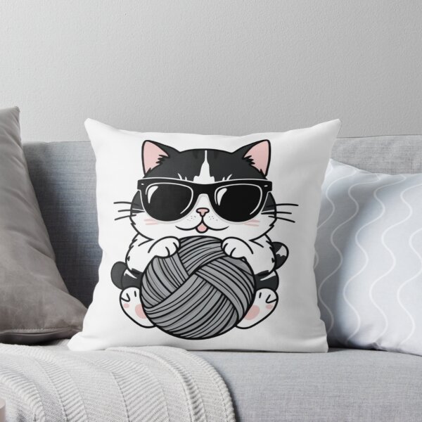 Item preview, Funny Cat Wearing Black Glasses Playing with Wool Ball – Adorable Feline Fun designed and sold by Mystickerrstore.