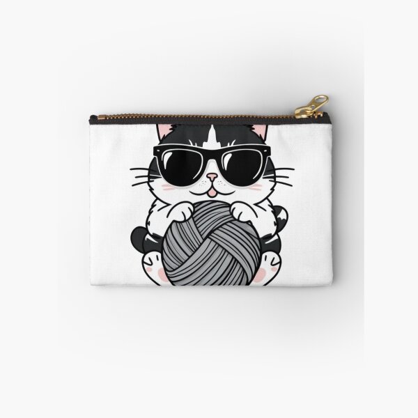 Item preview, Funny Cat Wearing Black Glasses Playing with Wool Ball – Adorable Feline Fun designed and sold by Mystickerrstore.