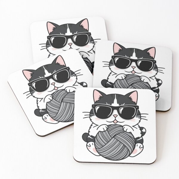 Item preview, Funny Cat Wearing Black Glasses Playing with Wool Ball – Adorable Feline Fun designed and sold by Mystickerrstore.