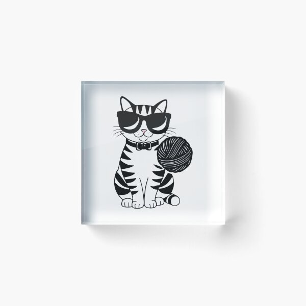 Item preview, Trendy Cat in Black Glasses Playing with Wool Ball – Cute and Funny designed and sold by Mystickerrstore.