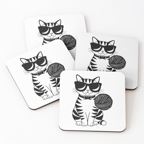 Item preview, Trendy Cat in Black Glasses Playing with Wool Ball – Cute and Funny designed and sold by Mystickerrstore.
