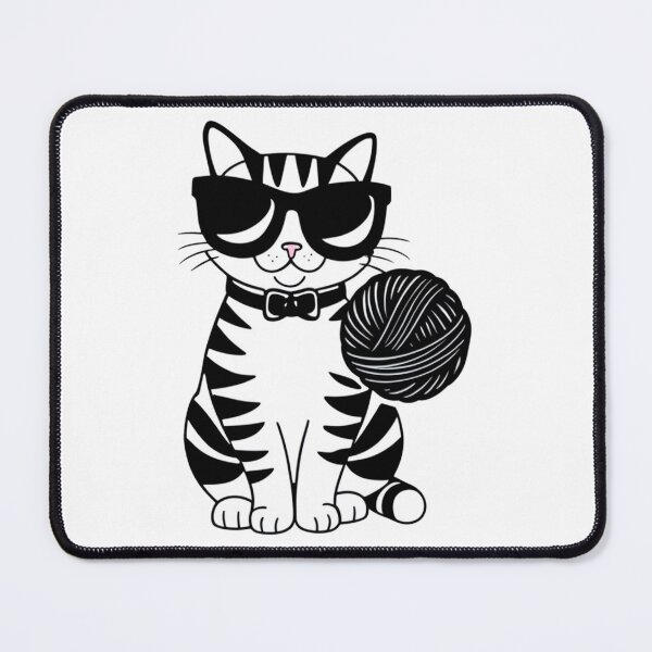 Item preview, Trendy Cat in Black Glasses Playing with Wool Ball – Cute and Funny designed and sold by Mystickerrstore.