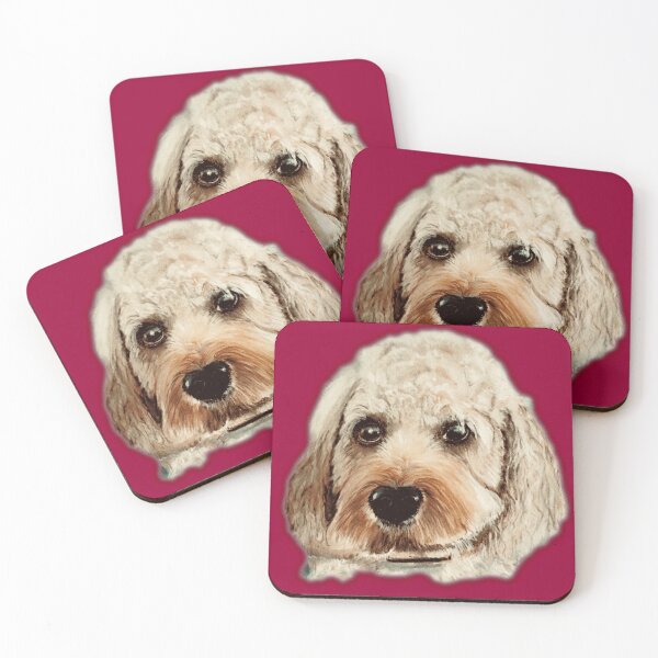 Item preview,  Cavapoo Dog hand painted artwork, on red background designed and sold by Jennifer Morcom.