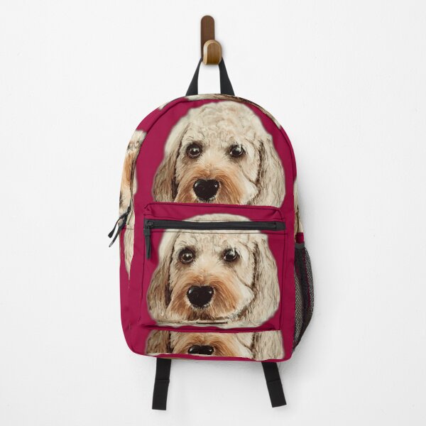 Item preview, Cavapoo Dog hand painted artwork, on red background designed and sold by Jennifer Morcom.