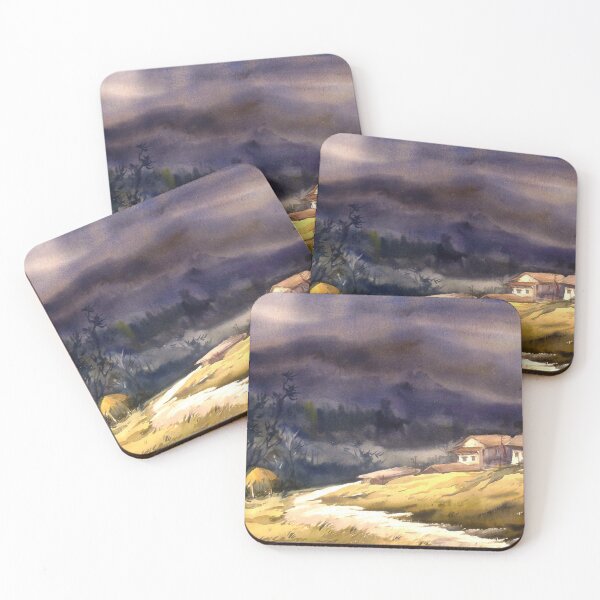 Item preview, Monsoon misty Himalayan village - watercolor on paper painting  designed and sold by SamirArt.