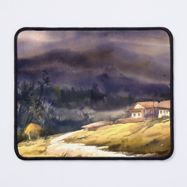 Item preview, Monsoon misty Himalayan village - watercolor on paper painting designed and sold by SamirArt.