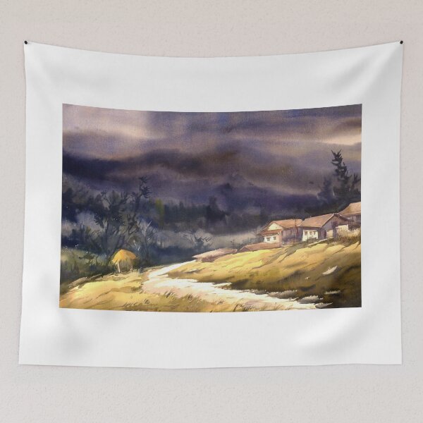 Item preview, Monsoon misty Himalayan village - watercolor on paper painting  designed and sold by SamirArt.