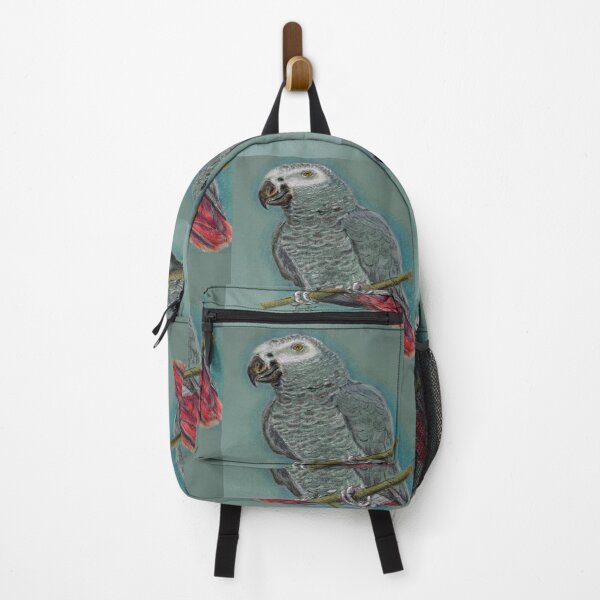 Item preview, African Grey Parrot artwork on blue/green background designed and sold by Jennifer Morcom.