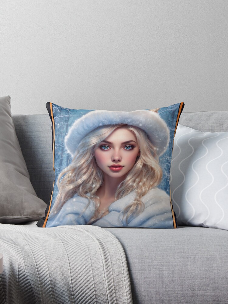 An Ethereal Winter Maiden And Her Owl In A Snow Covered Forest AI Concept Art by Xzendor7 - An Exquisite Vision 4 An Ethereal Winter Maiden And Her Owl In A Snow Covered Forest Enchanting AI Concept Art by Xzendor7 Decorative Art Print Throw Pillow