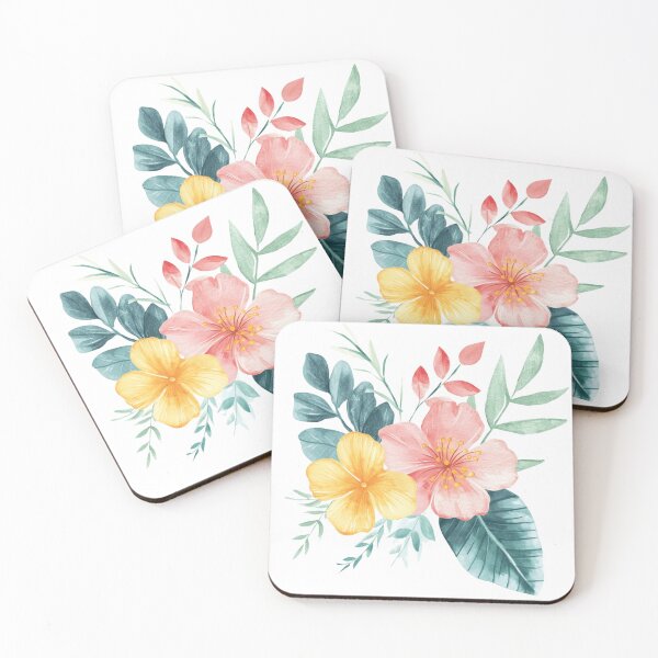 Item preview, Watercolor flowers: yellow and pink with leaves designed and sold by Solomiia Piletska.
