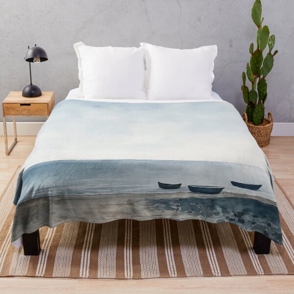 Item preview, Serene Coastal Landscape with Boats - Minimalist Beach designed and sold by solynneart.