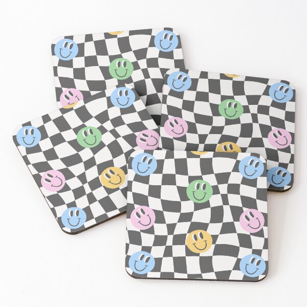 Item preview, Retro checkerboard smiling face repeating pattern, 70s aesthetic, 70s colours  designed and sold by CEB1700.