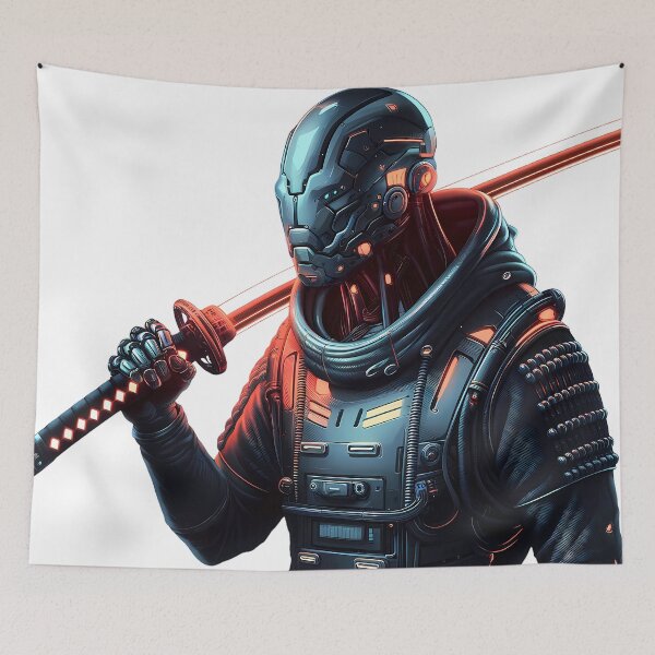 Item preview, Cyberpunk Ninja Warrior with Katana designed and sold by ZetaDream.