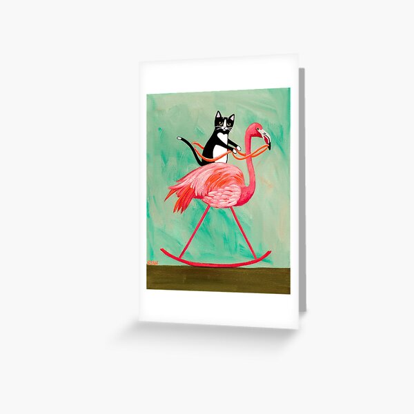 Item preview, Cat on a Rocking Flamingo designed and sold by KilkennyCat Art.