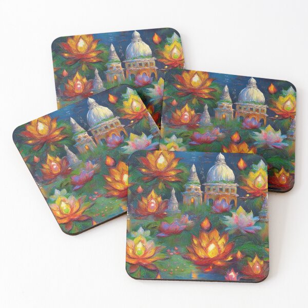 Item preview, Indian Festival Diwali Pattern with Lotuses, Lamps and Water – Festival of Lights Design Celebrating Diwali, Indian Culture, and World Festivals designed and sold by 21 Tulips.