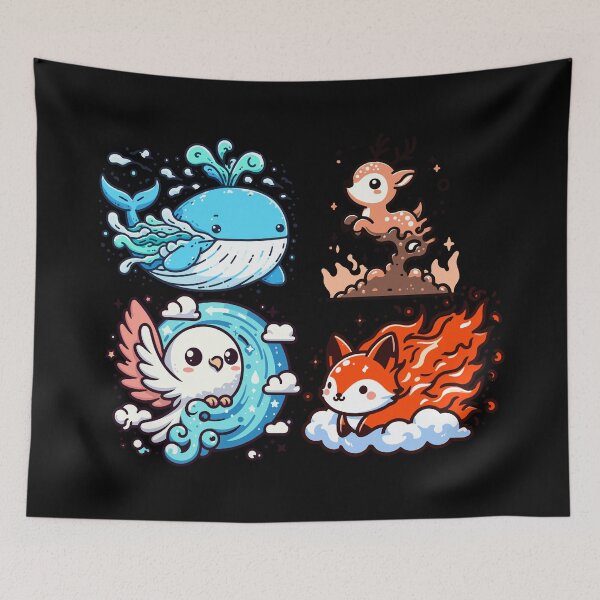 Item preview, 4 Elements Fusion with 4 Animals (Whale-Water, Deer-Earth, Fox-Fire, Eagle-Air) designed and sold by bhoomin7.