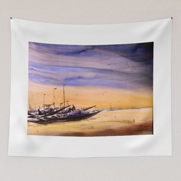 Item preview, Sea beach at stormy day - watercolor painting on paper  designed and sold by SamirArt.