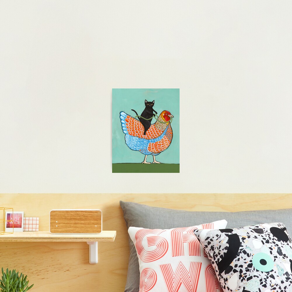 Chicken Ride Wyandotte and Black Cat Photographic Print
