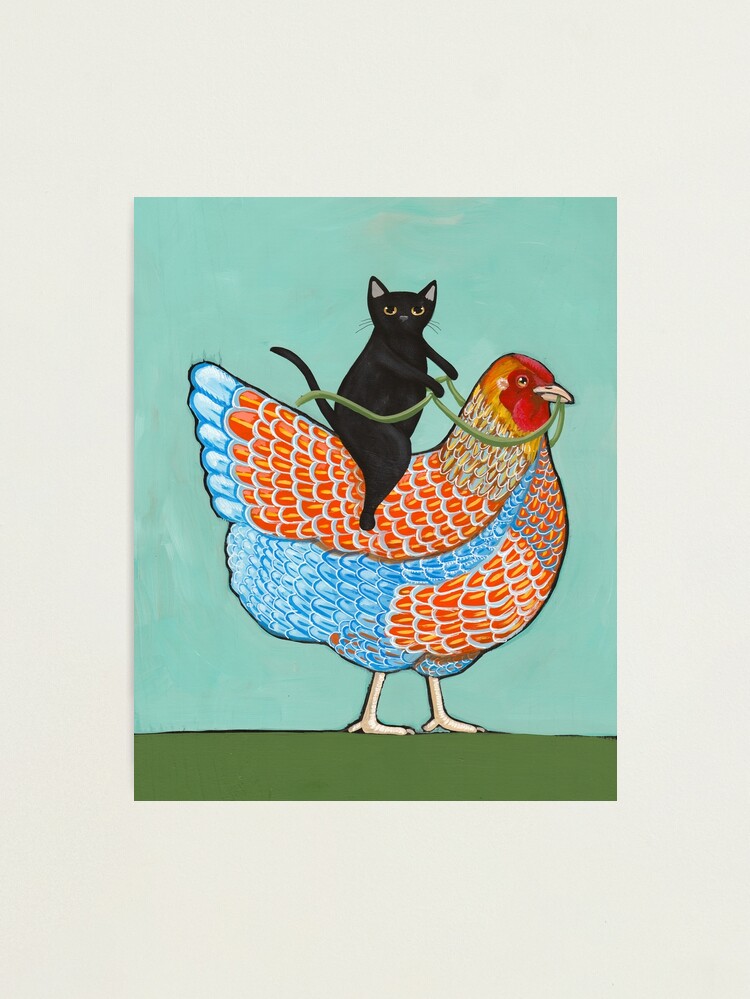 Alternate view of Chicken Ride Wyandotte and Black Cat Photographic Print