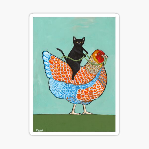 Chicken Ride Wyandotte and Black Cat Sticker