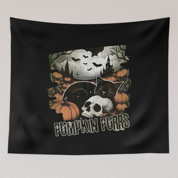 Item preview, Cats in the Pumpkin Patch, skull and Halloween, autumn, Black Cat Witch, Pumpkin Purrs, Spooky Season Halloween designed and sold by Collagedream.