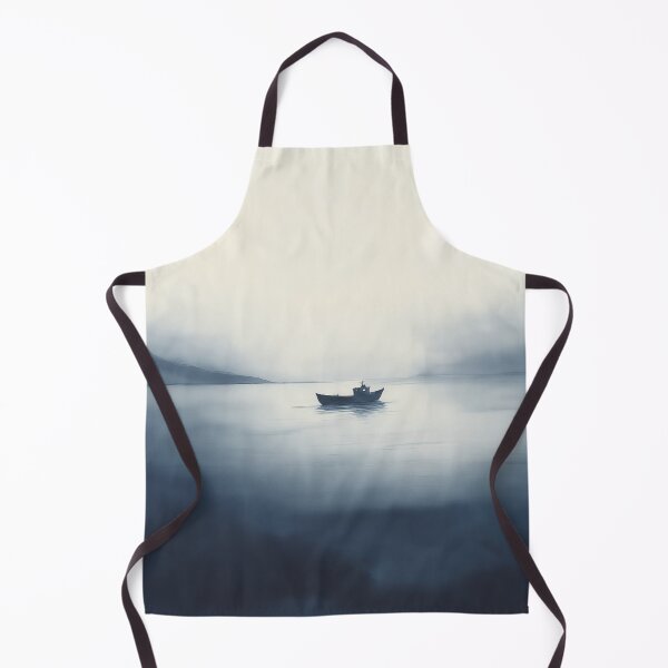 Item preview, Lone Boat in Misty Waters | Serene Ocean Landscape designed and sold by solynneart.