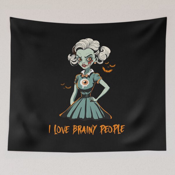 Item preview, Green skinned zombie girl in vintage dress and a catchy Fraser about brainy people designed and sold by SimoesArtistry.