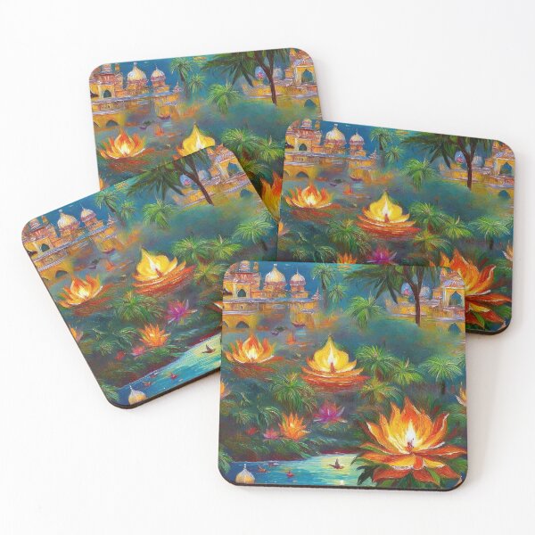 Item preview, Lamps of Indian Festival Diwali Pattern with Lotuses and Water – Festival of Lights Design Celebrating Diwali, Indian Culture, and World Festivals designed and sold by 21 Dragonflies.